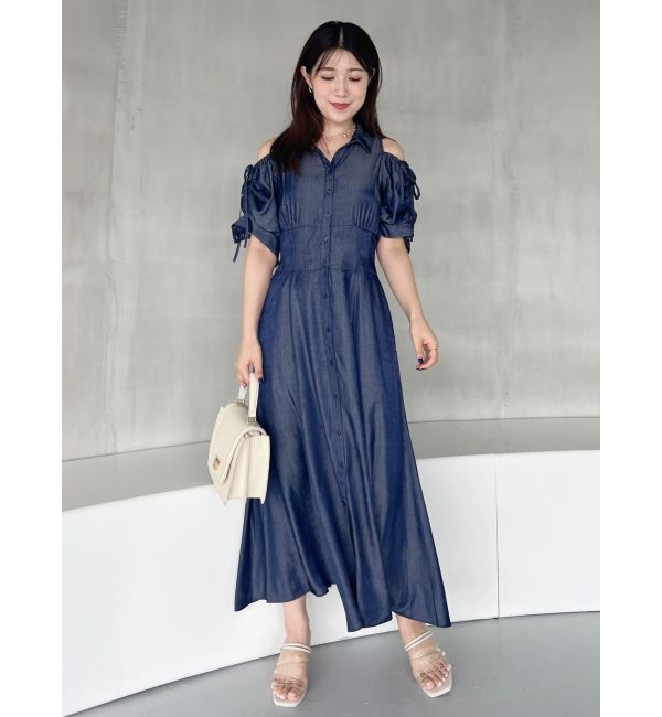 MERCURYDUO「オープンショルダーシャツワンピース」|ワンピース|