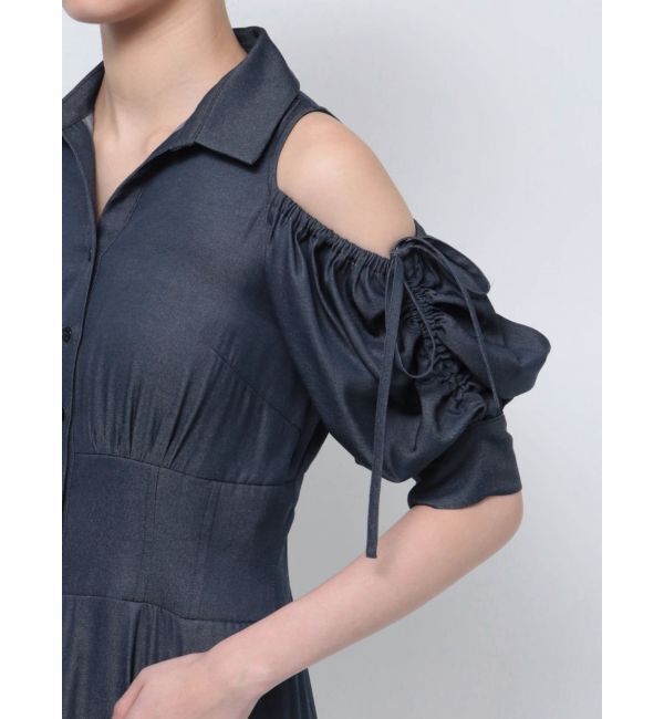 MERCURYDUO「オープンショルダーシャツワンピース」|ワンピース|