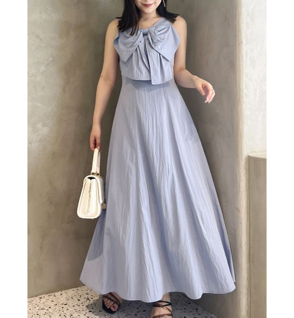 MERCURYDUO「ビックリボンタイプライターワンピース」|ワンピース|アイスブルー