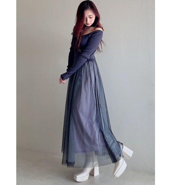 MERCURYDUO「2WAYチュールニットドッキングワンピース」|ワンピース|