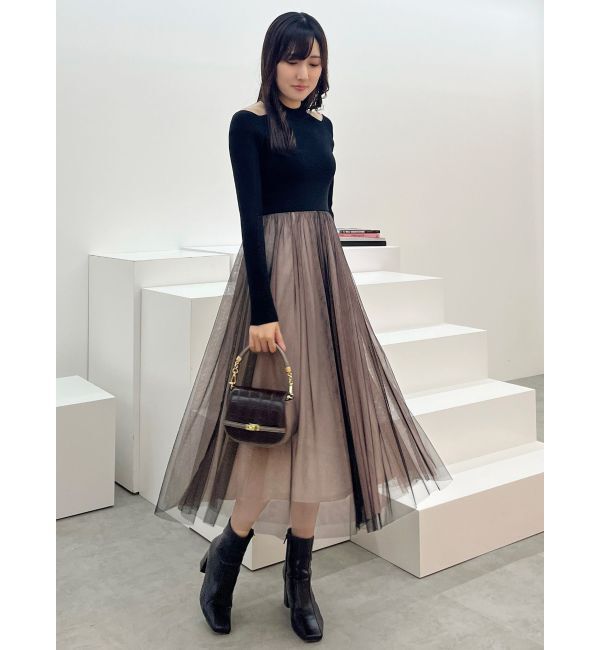 MERCURYDUO「2WAYチュールニットドッキングワンピース」|ワンピース|