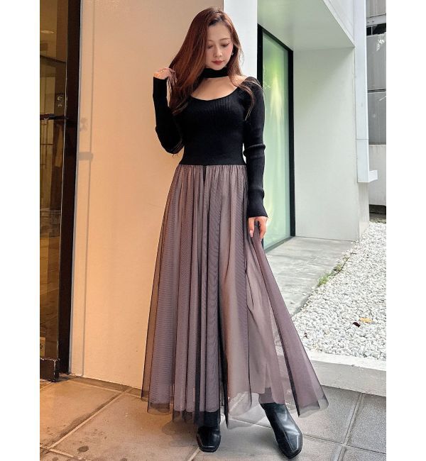 MERCURYDUO「2WAYチュールニットドッキングワンピース」|ワンピース|