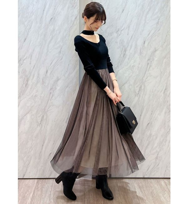 MERCURYDUO「2WAYチュールニットドッキングワンピース」|ワンピース|