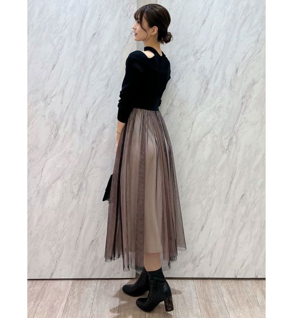 MERCURYDUO「2WAYチュールニットドッキングワンピース」|ワンピース|