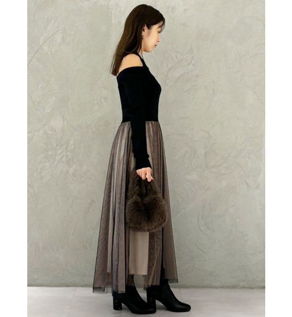 MERCURYDUO「2WAYチュールニットドッキングワンピース」|ワンピース|