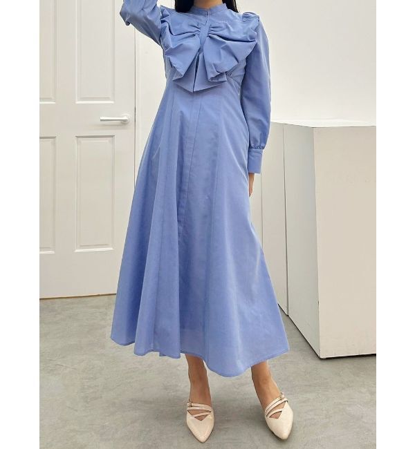 MERCURYDUO「フロントBIGリボンフレアワンピース」|ワンピース|ブルー