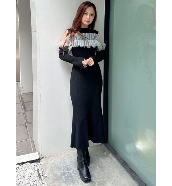 MERCURYDUO「チュールドッキングフレアマーメイドワンピース」|ワンピース|