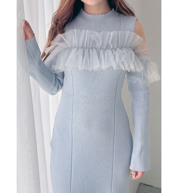 MERCURYDUO「チュールドッキングフレアマーメイドワンピース」|ワンピース|アイスブルー