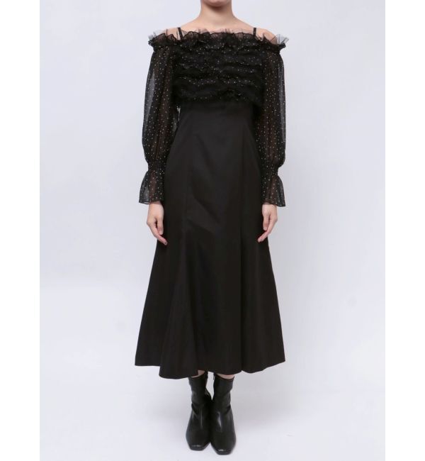 MERCURYDUO「シアーMIXフリルマーメイドワンピース」|ワンピース|