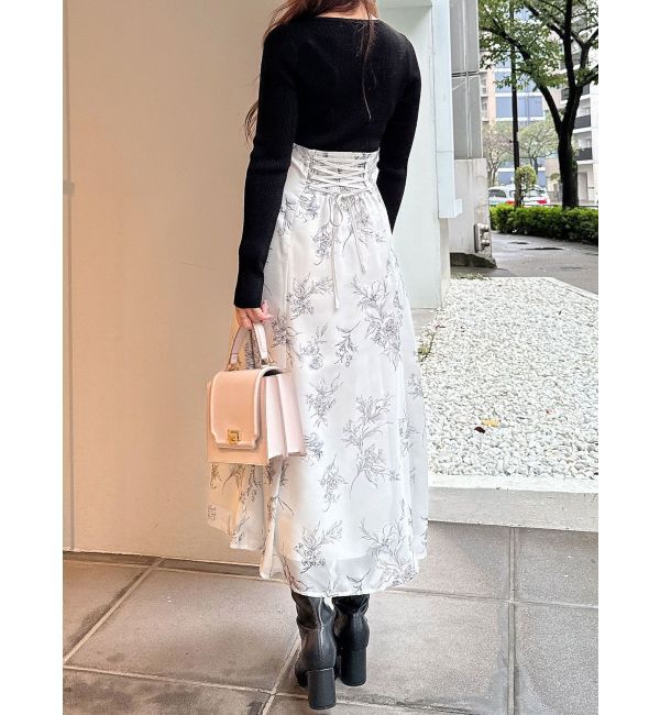 MERCURYDUO「カーディガンライクニットドッキングワンピース」|ワンピース|ブラック