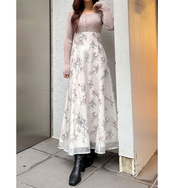 MERCURYDUO「カーディガンライクニットドッキングワンピース」|ワンピース|ベージュ