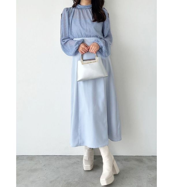 MERCURYDUO「シアーブラウスドッキングフレアワンピース」|ワンピース|