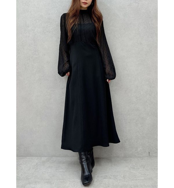 MERCURYDUO「シアーブラウスドッキングフレアワンピース」|ワンピース|ブラック