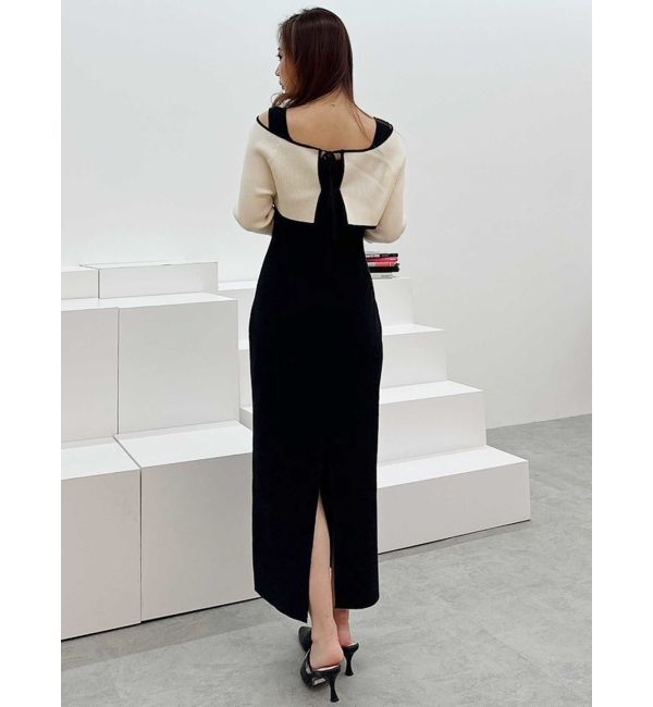 MERCURYDUO「3WAY配色ストラップバッククロスロングスリーブワンピース」|ワンピース|