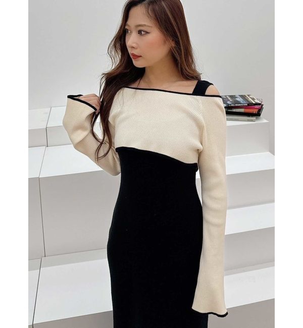 MERCURYDUO「3WAY配色ストラップバッククロスロングスリーブワンピース」|ワンピース|