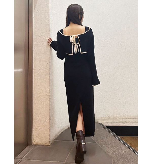 MERCURYDUO「3WAY配色ストラップバッククロスロングスリーブワンピース」|ワンピース|