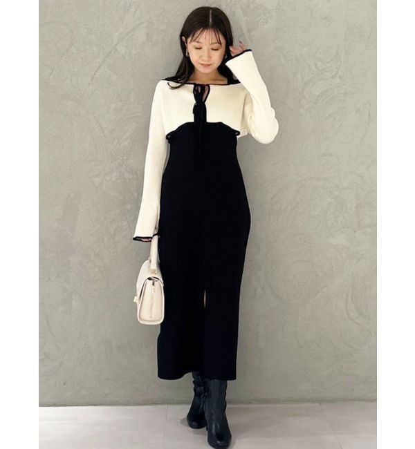 MERCURYDUO「3WAY配色ストラップバッククロスロングスリーブワンピース」|ワンピース|