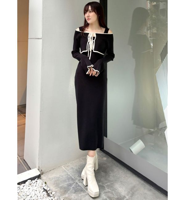 MERCURYDUO「3WAY配色ストラップバッククロスロングスリーブワンピース」|ワンピース|