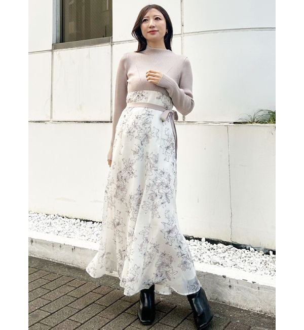 MERCURYDUO「フラワードッキングロングスリーブワンピース」|ワンピース|