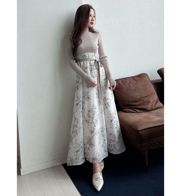 MERCURYDUO「フラワードッキングロングスリーブワンピース」|ワンピース|