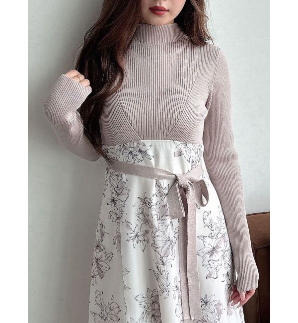 MERCURYDUO「フラワードッキングロングスリーブワンピース」|ワンピース|