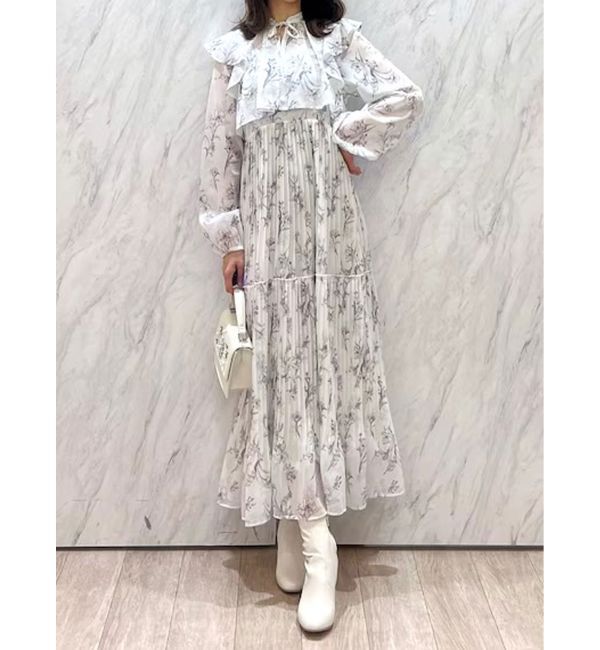 MERCURYDUO「花柄プリーツティアードワンピース」|ワンピース|オフホワイト