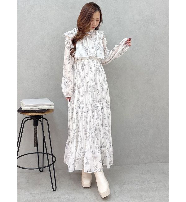 MERCURYDUO「花柄プリーツティアードワンピース」|ワンピース|