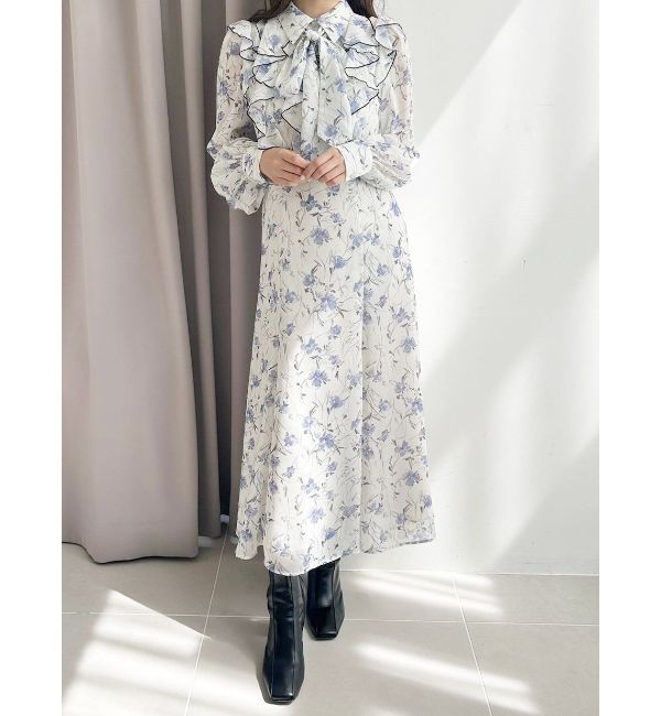 MERCURYDUO「ラッフルフラワープリントワンピース」|ワンピース|