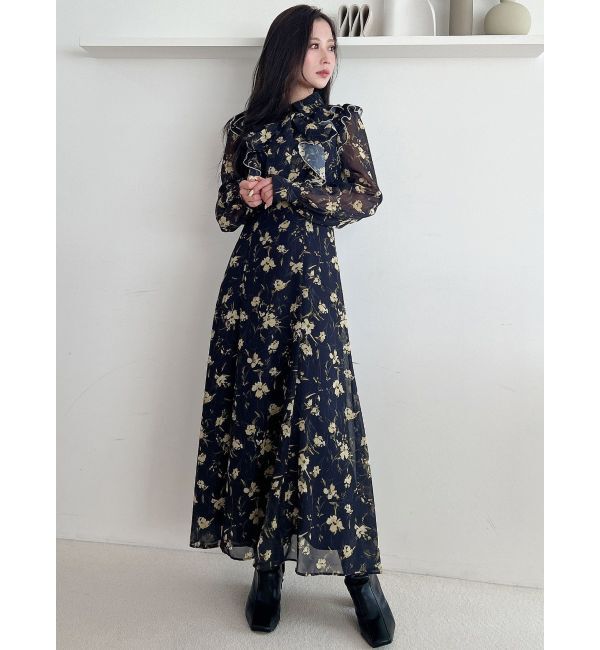 MERCURYDUO「ラッフルフラワープリントワンピース」|ワンピース|