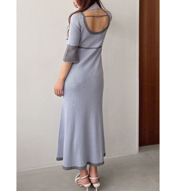 MERCURYDUO「【MARY QUANTコラボ】バックシャンデイジーストラップマーメイドニットワンピース」|ワンピース|ブルー