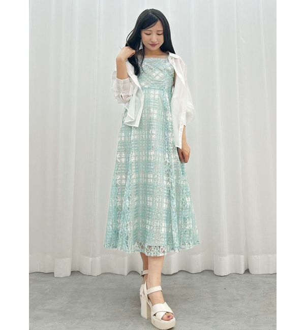 MERCURYDUO「レースチェックプリントバックシャンワンピース」|ワンピース|