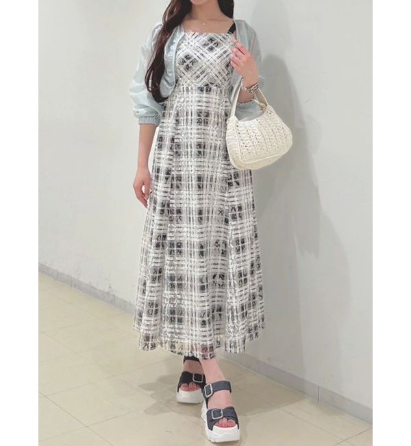 MERCURYDUO「レースチェックプリントバックシャンワンピース」|ワンピース|