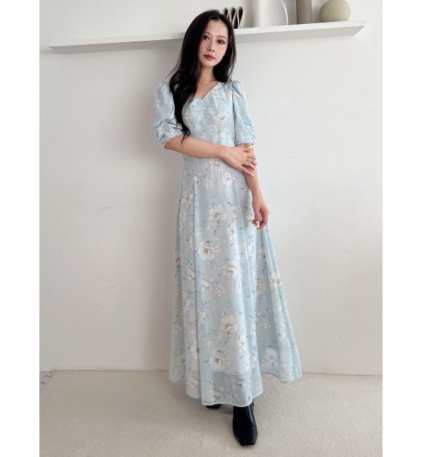 MERCURYDUO「フラワーギャザースリーブワンピース」|ワンピース|