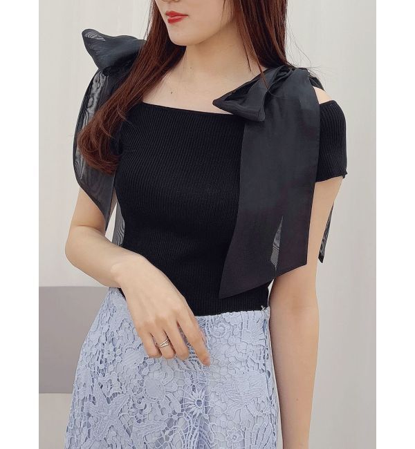 MERCURYDUO「ショルダーリボンニット」|ニット・セーター|ブラック