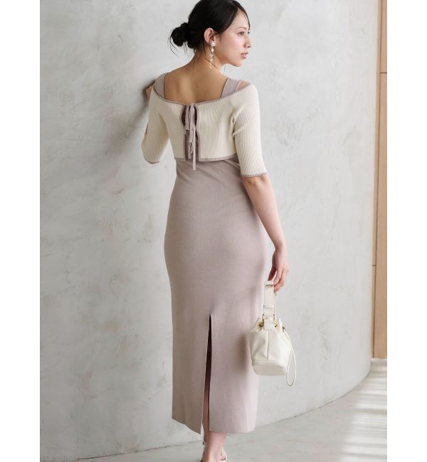 MERCURYDUO「3WAY配色ストラップバッククロスハーフスリーブワンピース」|ワンピース|