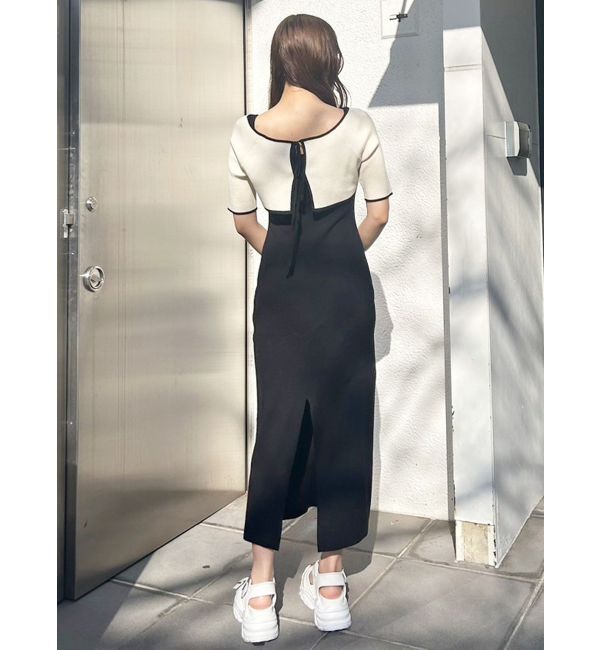 MERCURYDUO「3WAY配色ストラップバッククロスハーフスリーブワンピース」|ワンピース|