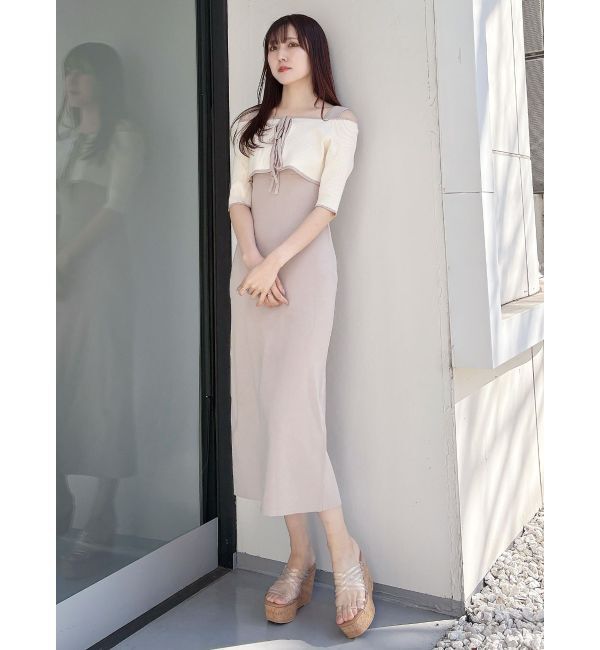 MERCURYDUO「3WAY配色ストラップバッククロスハーフスリーブワンピース」|ワンピース|