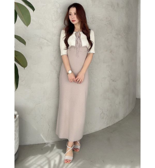 MERCURYDUO「3WAY配色ストラップバッククロスハーフスリーブワンピース」|ワンピース|