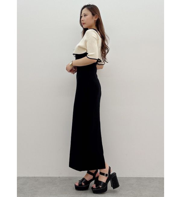 MERCURYDUO「3WAY配色ストラップバッククロスハーフスリーブワンピース」|ワンピース|