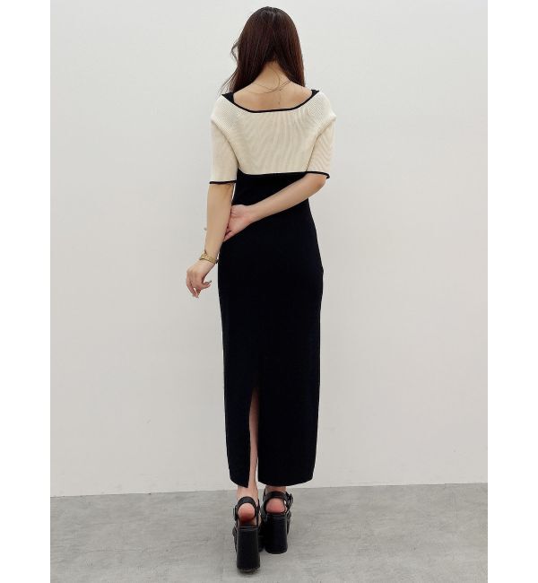 MERCURYDUO「3WAY配色ストラップバッククロスハーフスリーブワンピース」|ワンピース|