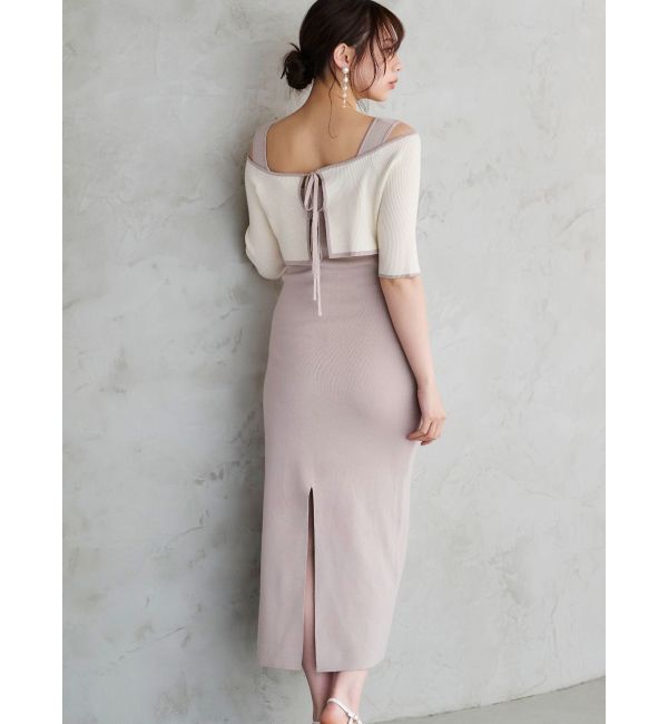 MERCURYDUO「3WAY配色ストラップバッククロスハーフスリーブワンピース」|ワンピース|