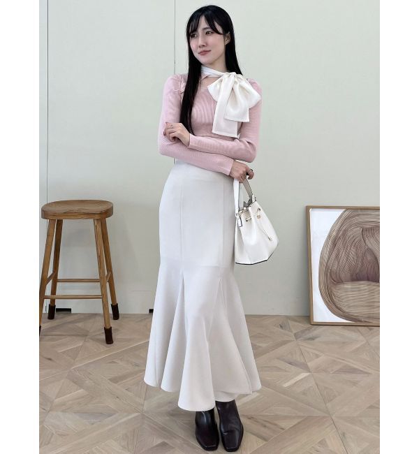 MERCURYDUO「異素材リボンカットアウトニット」|ニット・セーター|