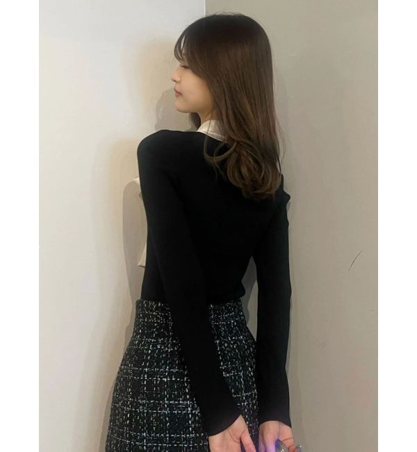 MERCURYDUO「異素材リボンカットアウトニット」|ニット・セーター|