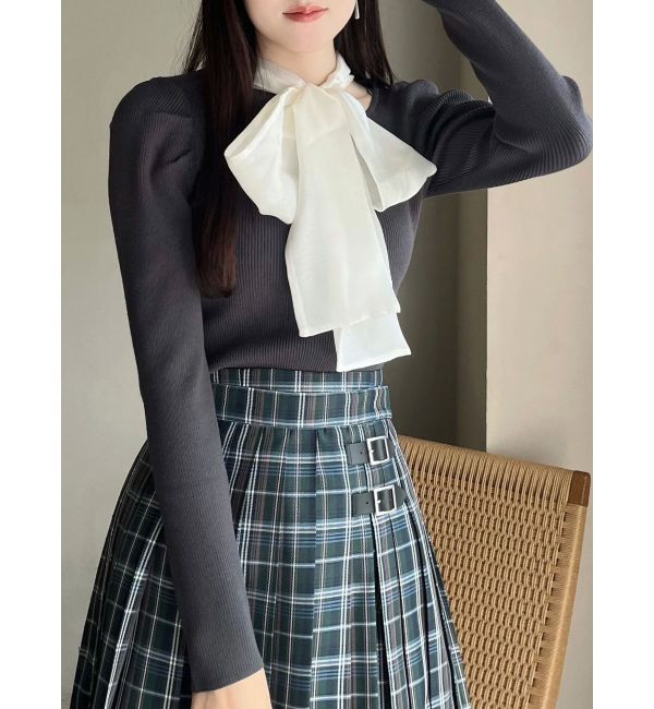 MERCURYDUO「異素材リボンカットアウトニット」|ニット・セーター|