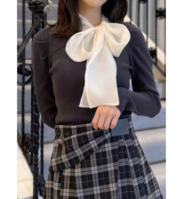 MERCURYDUO「異素材リボンカットアウトニット」|ニット・セーター|