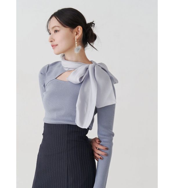 MERCURYDUO「異素材リボンカットアウトニット」|ニット・セーター|