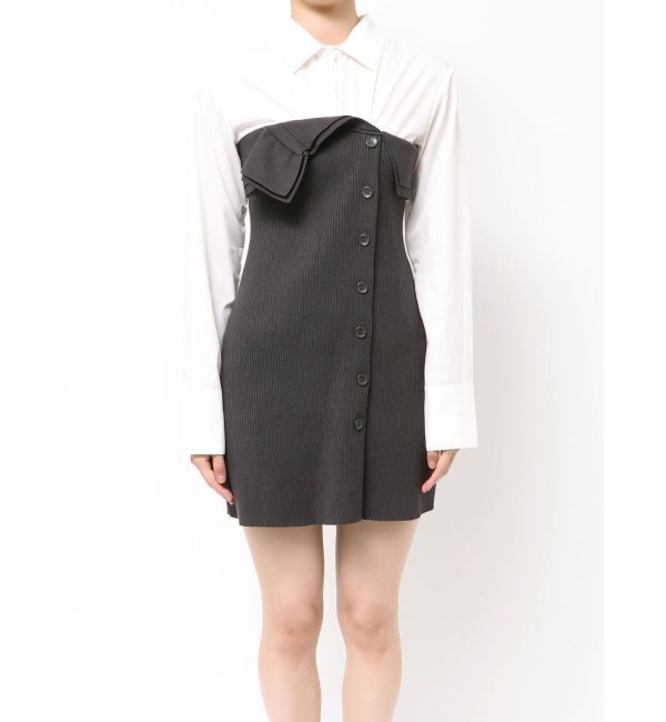 MERCURYDUO「【WEB限定カラーあり】シャツレイヤード風ニットドッキングミニワンピース」|ワンピース|