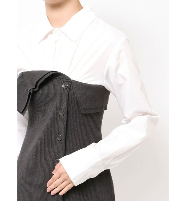 MERCURYDUO「【WEB限定カラーあり】シャツレイヤード風ニットドッキングミニワンピース」|ワンピース|