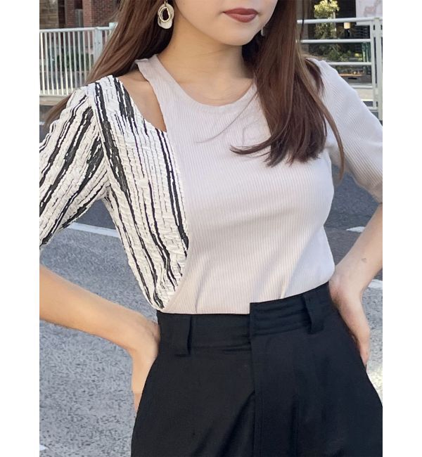 MURUA「ドッキングカットアウトトップス」|Tシャツ・カットソー|グレー