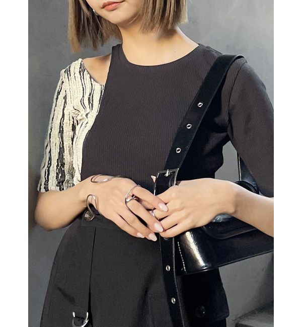 MURUA「ドッキングカットアウトトップス」|Tシャツ・カットソー|ブラック